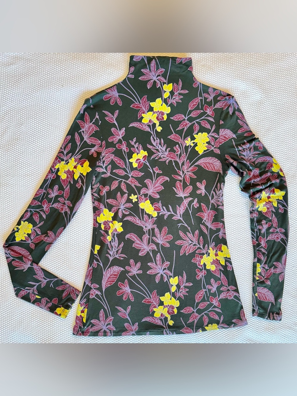 BABATON Aritzia Soft Knit Olive Green & Pink Floral Mock Neck Long Sleeve Top - Picture 8 of 15